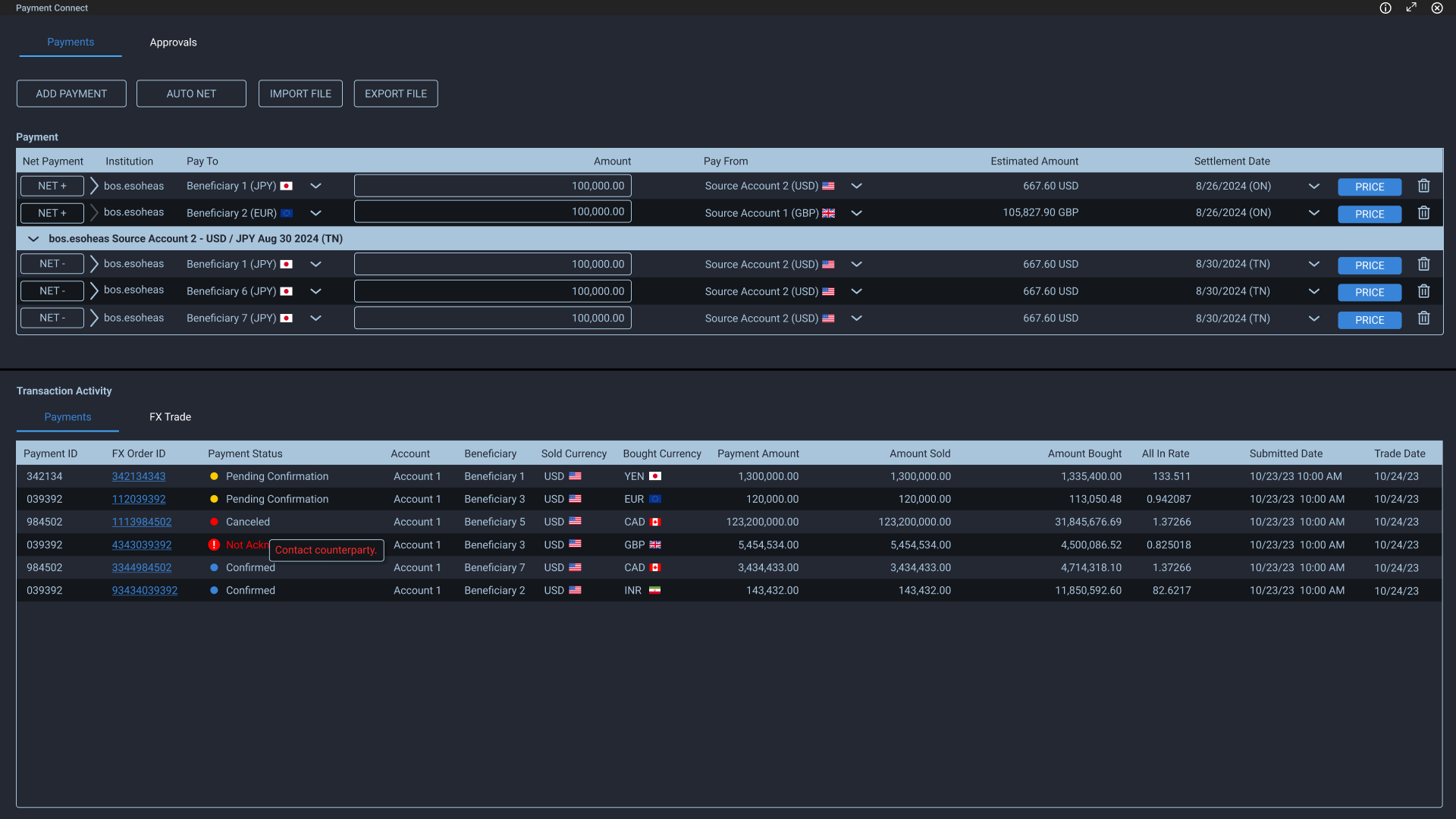 Adjustable panels with pending approval statuses
