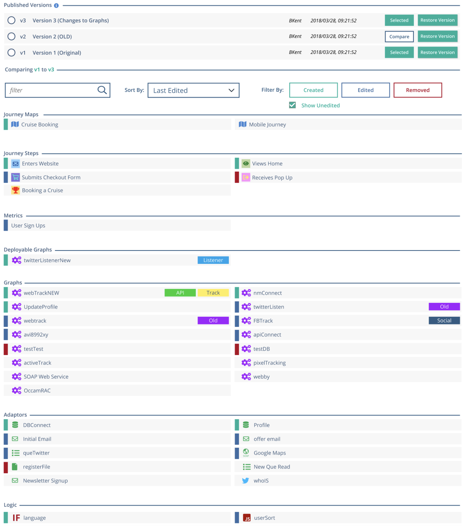 Diff being performed on two project versions