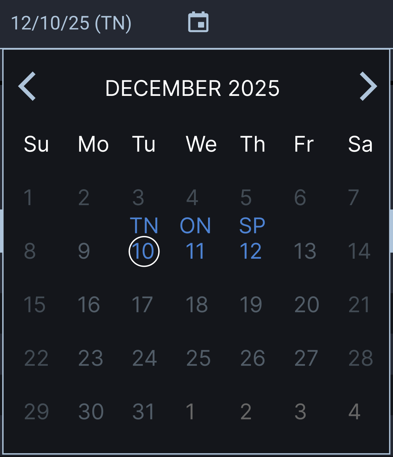 Updated calendar date picker